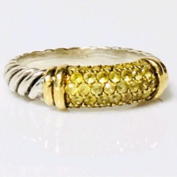 David Yurman Pavé Yellow Sapphire 18K Yellow Gold Sterling Silver Ring Size 6 - Picture 10 of 11